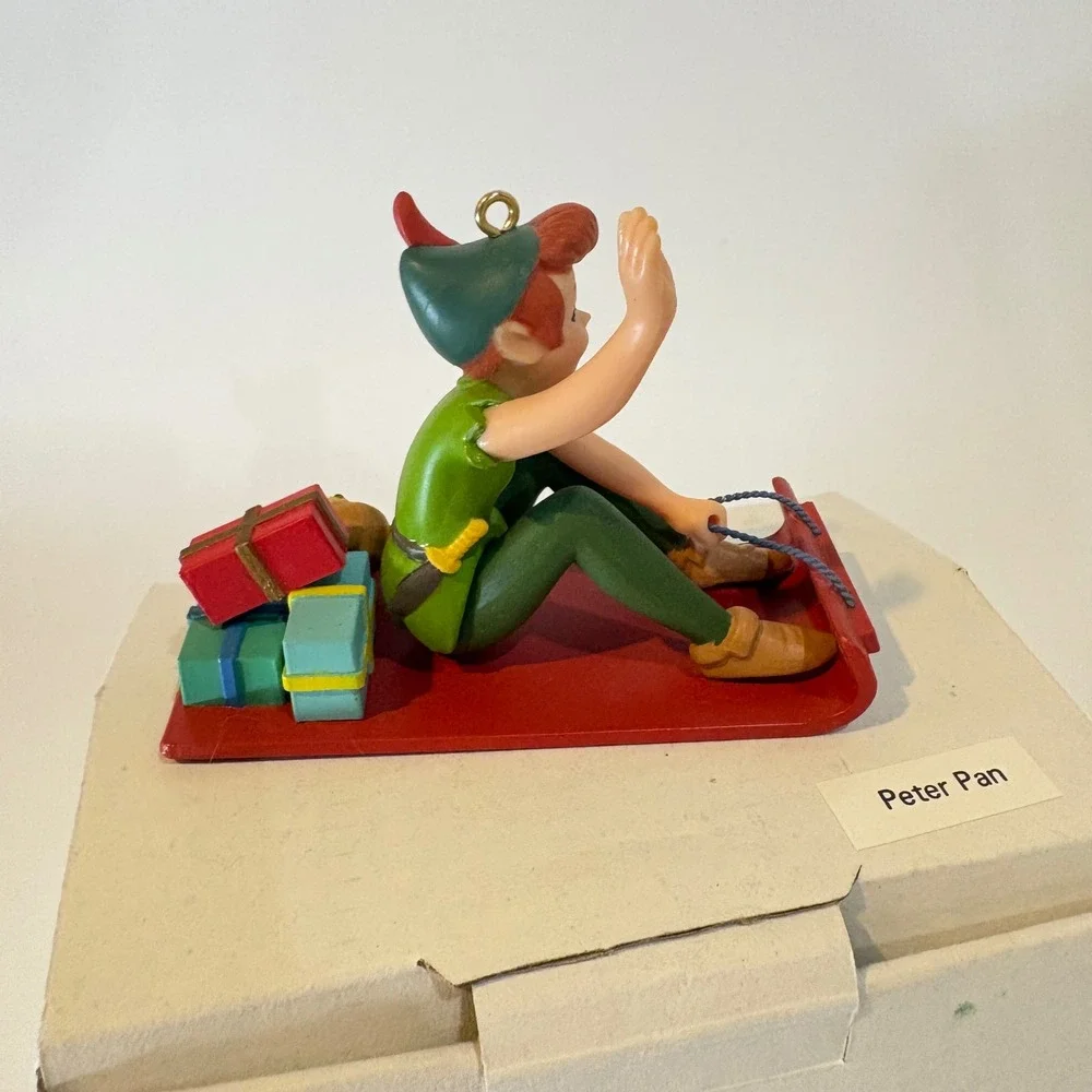 Disney Grolier Peter Pan Sledding Christmas Ornament with Teddy Bear and Gifts